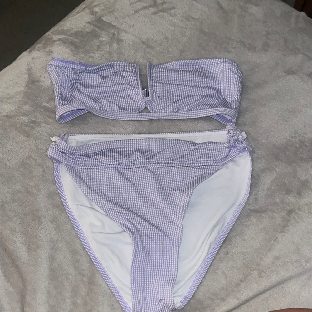 Lilac Gingham Strapless Bikini Set